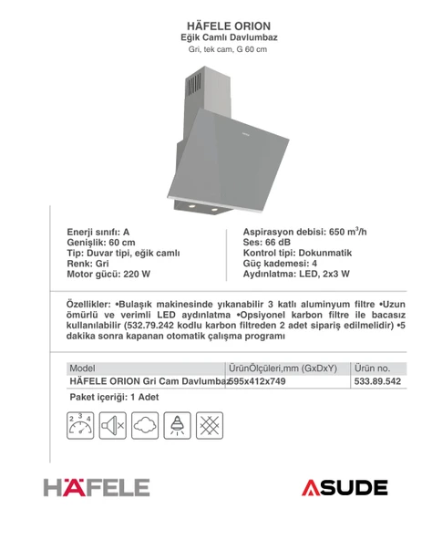 Hafele Orion Ankastre Set gri - Resim 5