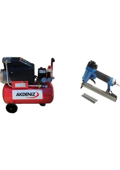 Akdeniz 24 Lt. Yağlı Hava Kompresörü+Nail Havalı Zımba Tabancası Nail 8016 ürün görseli 1