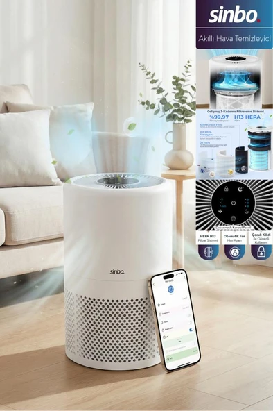 Sinbo SAP-5508 Akıllı H13 Hepa Filtreli Wifi Özellikli Hava Temizleyici ürün görseli 1