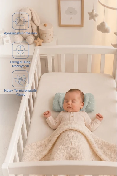 Babyjem Ayarlanabilir Düz Kafa Yastığı Yeşil Çiçek ürün görseli 1