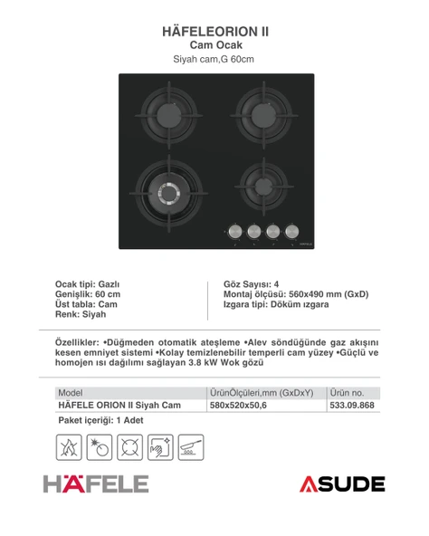 Hafele Orion Ankastre Set - Resim 4