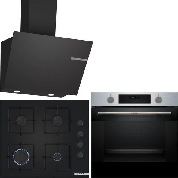 Bosch Inox/Siyah Ankastre Set HUA717BR0T-POP6C6P30O-DWK66PJ60T ürün görseli 1