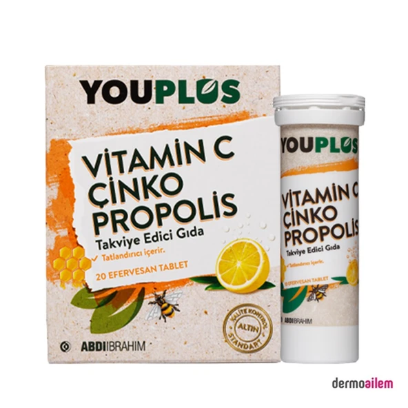 YouPlus Vitamin C Çinko Propolis 20 Efervesan Tablet ürün görseli 1