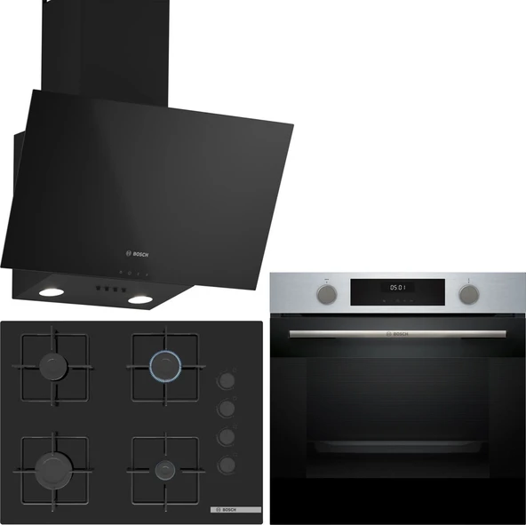 Bosch Siyah/Inox Ankastre Set HUA717BR0T-POP7C6P30O-DWK63PJ60T ürün görseli 1