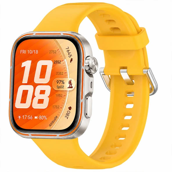 Huawei Watch Fit 5 Pro İle Uyumlu Metal Tokalı Yumuşak Soft Silikon Kordon  Sarı ürün görseli 1