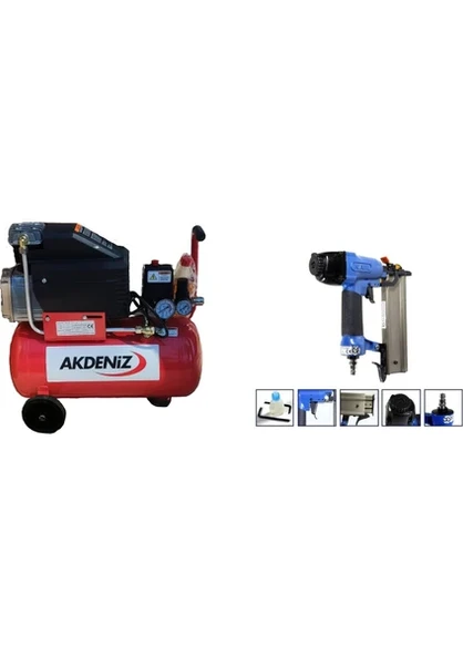 Akdeniz 24 Lt. Yağlı Hava Kompresörü+Nail F50C 1850 Havalı Brad Çivi Tabancası 15 - 50 M ürün görseli 1