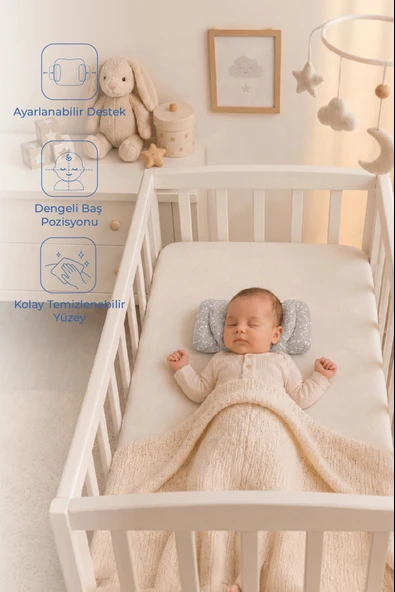 Babyjem Ayarlanabilir Düz Kafa Yastığı Gri Çiçek ürün görseli 1