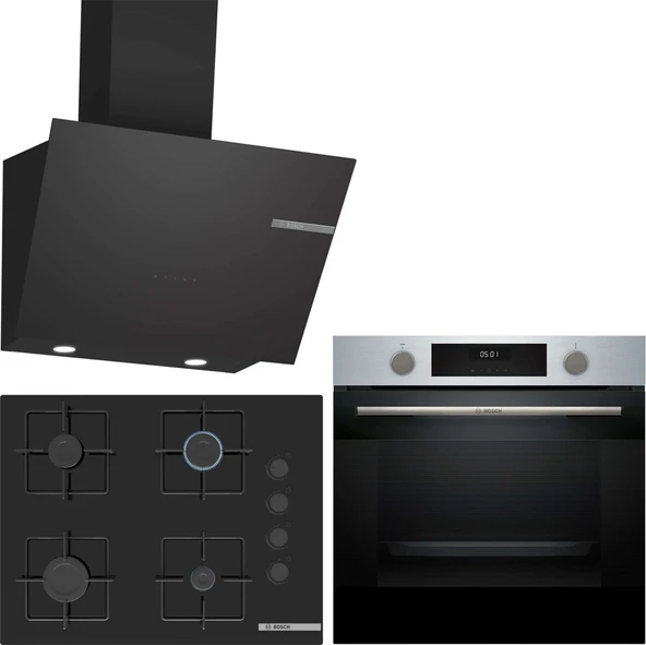 Bosch Inox / Siyah Ankastre Set HUA717BR0T-POP7C6P30O-DWK66PJ60T ürün görseli 1