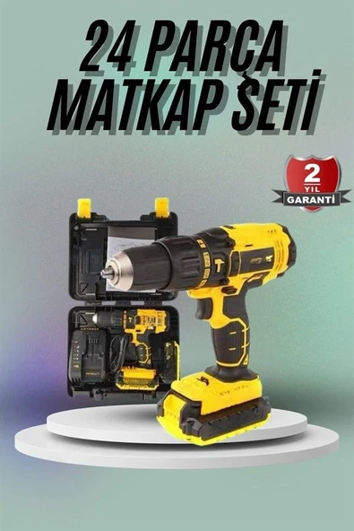 Matkap Seti 24 Parça Çift Bataryalı Darbeli Led Işıklı Vidalama - Resim 2