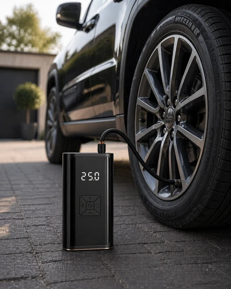 Dijital Lastik Pompası Kablosuz Hava Basma Cihazı Powerbank Destekli ürün görseli 1