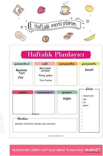 Planlayıcı Menü Mıknatıslı Yazı Tahtası Buzdolabı Magneti Pano 30x30 Cm + Kalem ürün görseli 1