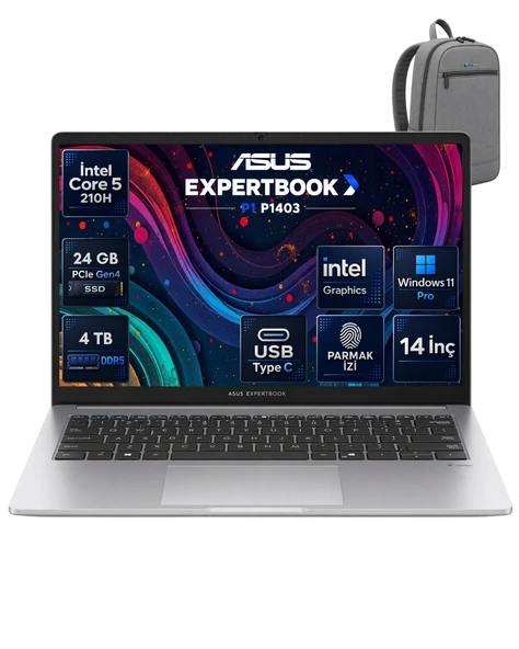 Asus Expertbook P1 P1403CVA Intel® Core™ 5 210H 24 GB DDR5 4 TB SSD 14'' FHD (1920 x 1080) 300NITS Windows 11 Pro Taşınabilir Bilgisayar C516512G0DRNP12 ürün görseli 1