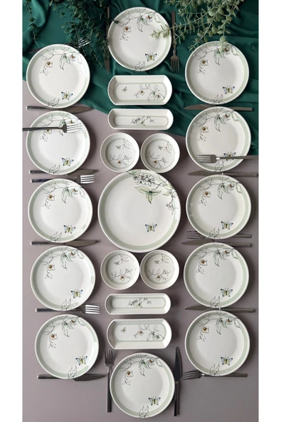 Hooly Home Nazende Model Rölyefli 12 Kişilik 21 Parça Modern Kahvaltı-Brunch Takımı Yeşil ürün görseli 1