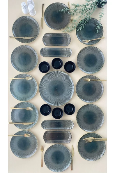 Hooly Home Green Gold 12 Kişilik 23 Parça With Saucer Kahvaltı Takımı Siyah ürün görseli 1