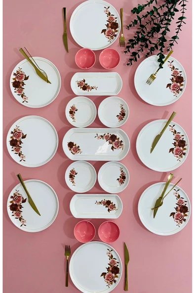 Hooly Home Pink Rose Model 8 Kişilik 19 Parça Kahvaltı Takımı Pembe ürün görseli 1
