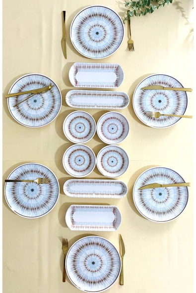 Hooly Home Blue Eyes 6 Kişilik 14 Parça Kahvaltı Takımı Kahve Mavi ürün görseli 1