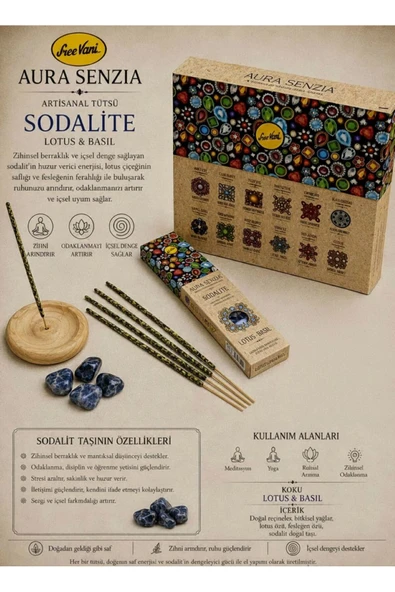 sree vani Aura Senzia Sodalite Tütsü Lotus & Basil Tütsü ve Senzia Doğa Taş ürün görseli 1