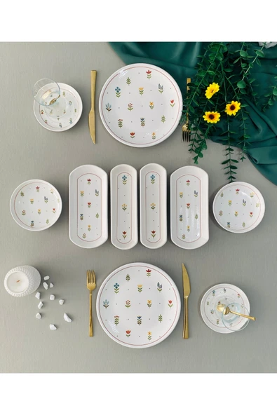 Hooly Home Pastel Bahçe Model 2 Kişilik 10 Parça Kahvaltı Takımı Beyaz ürün görseli 1