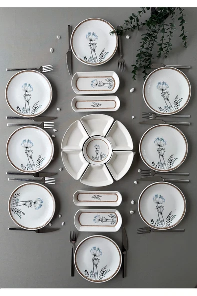 Hooly Home Segah Model Rölyefli 8 Kişilik 19 Parça Modern Kahvaltı-Brunch Takımı Kahverengi ürün görseli 1