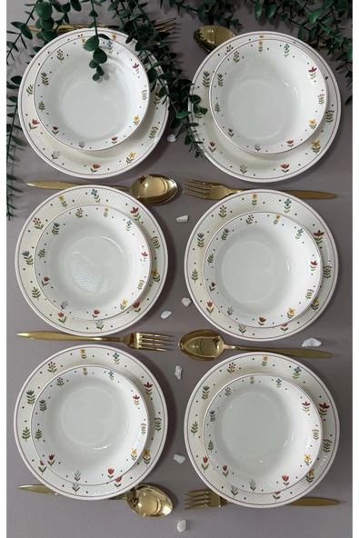 Hooly Home Pastel Bahçe Model 6 Kişilik 12 Parça Modern Yemek Takımı Çok Renkli ürün görseli 1