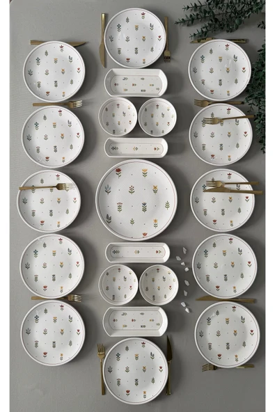 Hooly Home Pastel Bahçe 12 kişilik 21 parça kahvaltı takımı Beyaz ürün görseli 1