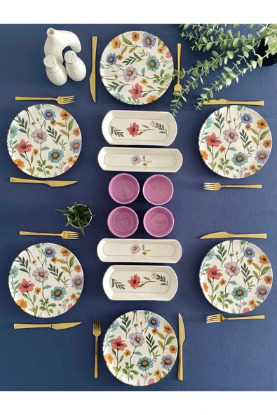 Hooly Home Flora model 6 kişilik 14 parça kahvaltı takımı (mor) Mor ürün görseli 1