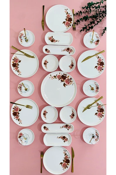 Hooly Home Pink Rose Model 6 Kişilik 21 Parça Kahvaltı Takımı pembe ürün görseli 1