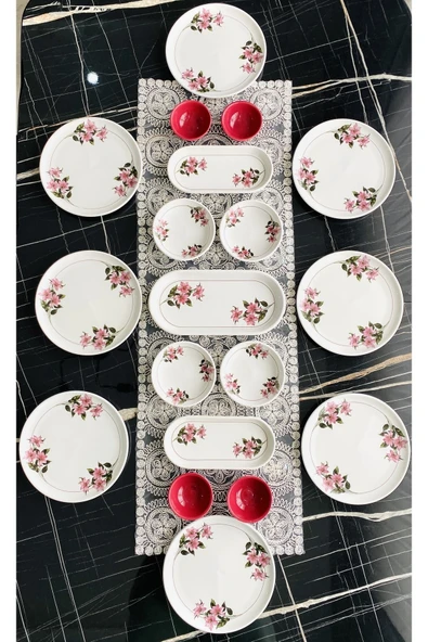 Hooly Home Kar Çiçeği 8 Kişilik 19 Parça Kahvaltı Takımı Pembe ürün görseli 1