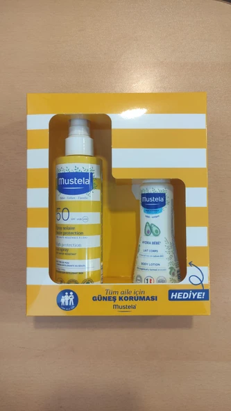 Mustela güneş losyon sprey 200 ml spf 50+ 100 ml hydra bebe hediyeli 2026 kofre ürün görseli 1