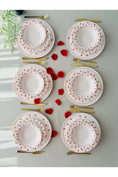Hooly Home Kalp Model 6 Kişilik 24 Parça Yemek Takımı (Kırmızı) Kırmızı ürün görseli 1