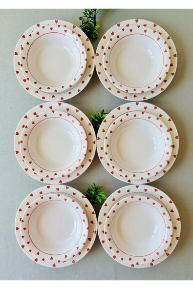 Hooly Home Kırmızı Kalp Model 12 Parça Yemek Takımı Kırmızı ürün görseli 1