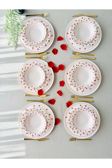 Hooly Home Kalp Model 6 Kişilik 18 Parça Yemek Takımı (Kırmızı) Kırmızı ürün görseli 1