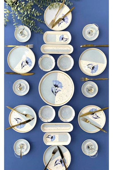 Hooly Home Poppy Model 6 Kişilik 21 Parça Tea Plate Kahvaltı Takımı Mavi ürün görseli 1