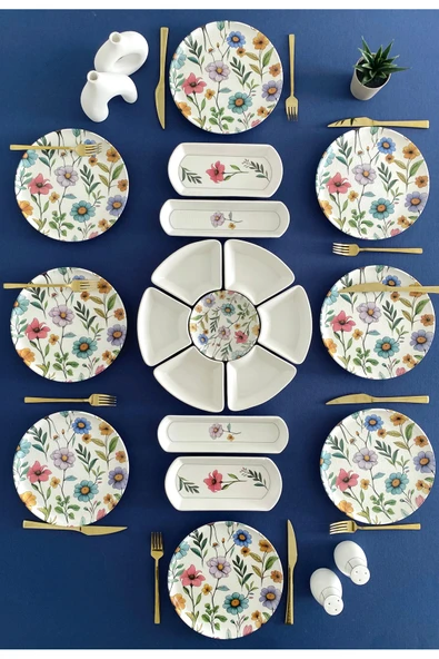 Hooly Home Flora model 8 kişilik 19 parça kahvaltı takımı Renkli ürün görseli 1
