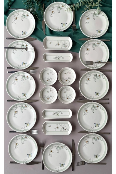 Hooly Home Nazende Model Rölyefli 12 Kişilik 20 Parça Modern Kahvaltı-Brunch Takımı Yeşil ürün görseli 1