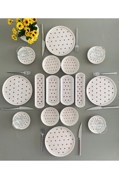 Hooly Home Love 4 Kişilik 16 Parça Red Heart Model Kahvaltı Takımı Kırmızı ürün görseli 1