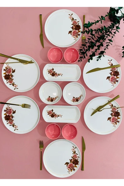 Hooly Home Gülpembe Model 6 Kişilik 14 Parça Kahvaltı Takımı pembe ürün görseli 1