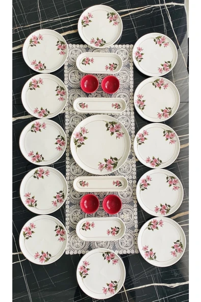 Hooly Home Kar Çiçeği 12 Kişilik 21 Parça Kahvaltı Takımı Vişne çürüğü ürün görseli 1