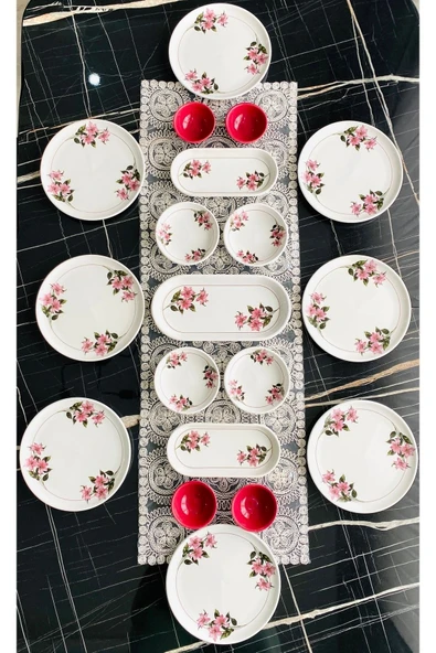 Hooly Home KAR ÇİÇEK 8 Kişilik 19 Parça Kahvaltı Takımı Pembe ürün görseli 1