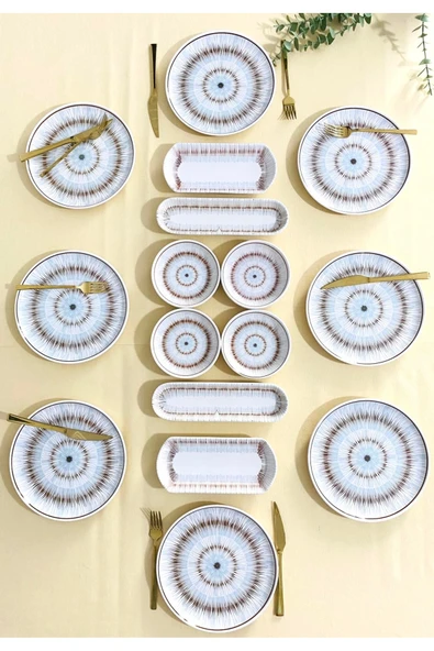 Hooly Home Blue Eyes 8 Kişilik 16 Parça Kahvaltı Takımı Kahve Mavi ürün görseli 1