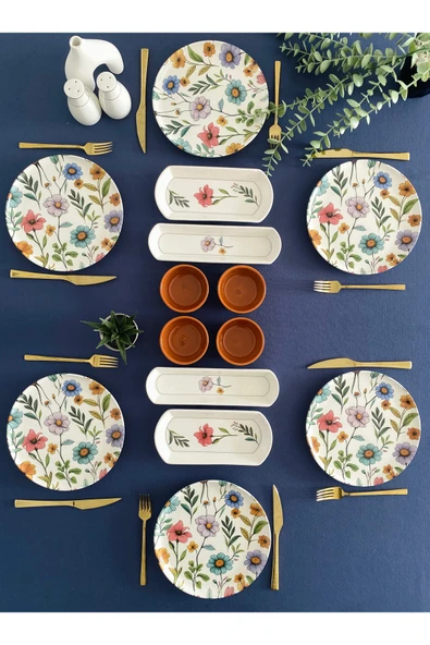 Hooly Home Flora model 6 kişilik 14 parça kahvaltı takımı (kahve) Kahve ürün görseli 1