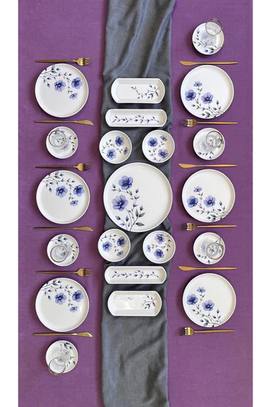 Hooly Home Purple Violet 6 Kişilik 21 Parça Kahvaltı Takımı Mavi ürün görseli 1