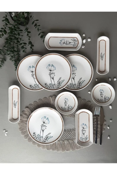 Hooly Home Segah Model Rölyefli 4 Kişilik 10 Parça Modern Kahvaltı-Brunch Takımı Kahverengi ürün görseli 1