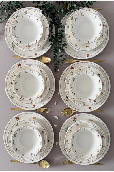Hooly Home Pastel Bahçe Model 6 Kişilik 24 Parça Modern Yemek Takımı Çok Renkli ürün görseli 1