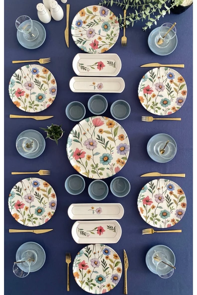 Hooly Home Flora model 6 kişilik 23 parça çay tabaklı kahvaltı takımı (gri) Gri ürün görseli 1