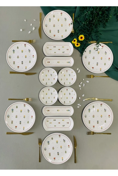 Hooly Home Pastel Bahçe Model 6 Kişilik 14 Parça Kahvaltı takımı Beyaz ürün görseli 1