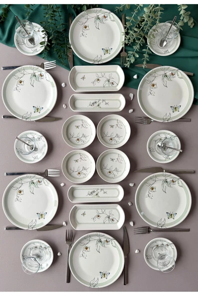 Hooly Home Nazende Model Rölyefli 6 Kişilik 20 Parça Modern Kahvaltı-Brunch Takımı Yeşil ürün görseli 1