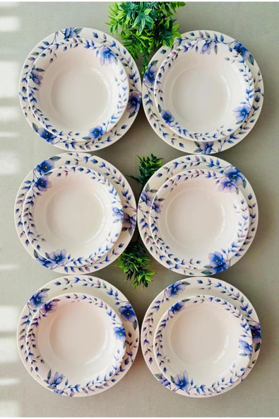 Hooly Home Mor Menekşe Model 12 Parça Modern Yemek Takımı (6 Çorba + 6 Yemek Tabağı) Mor ürün görseli 1