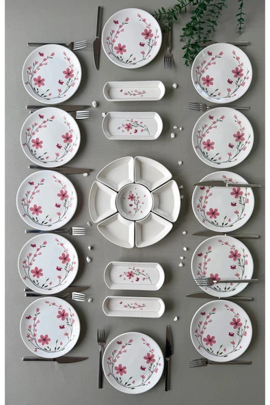 Hooly Home Pembe Bahar 12 Kişilik 23 Parça Kahvaltı Takımı - Brunch Set Pembe ürün görseli 1