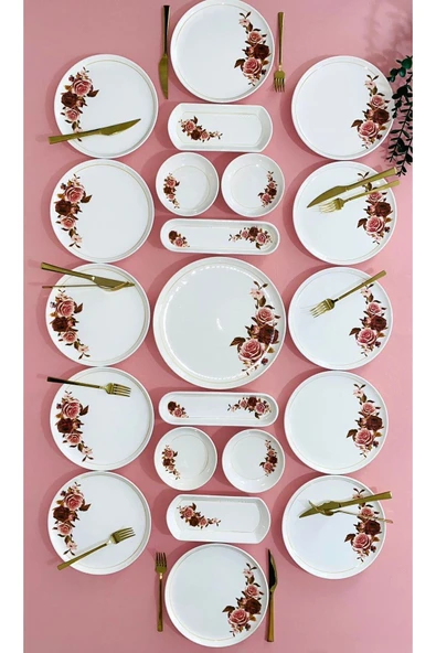 Hooly Home Pink Rose Model 12 Kişilik 21 Parça Kahvaltı Takımı Pembe ürün görseli 1